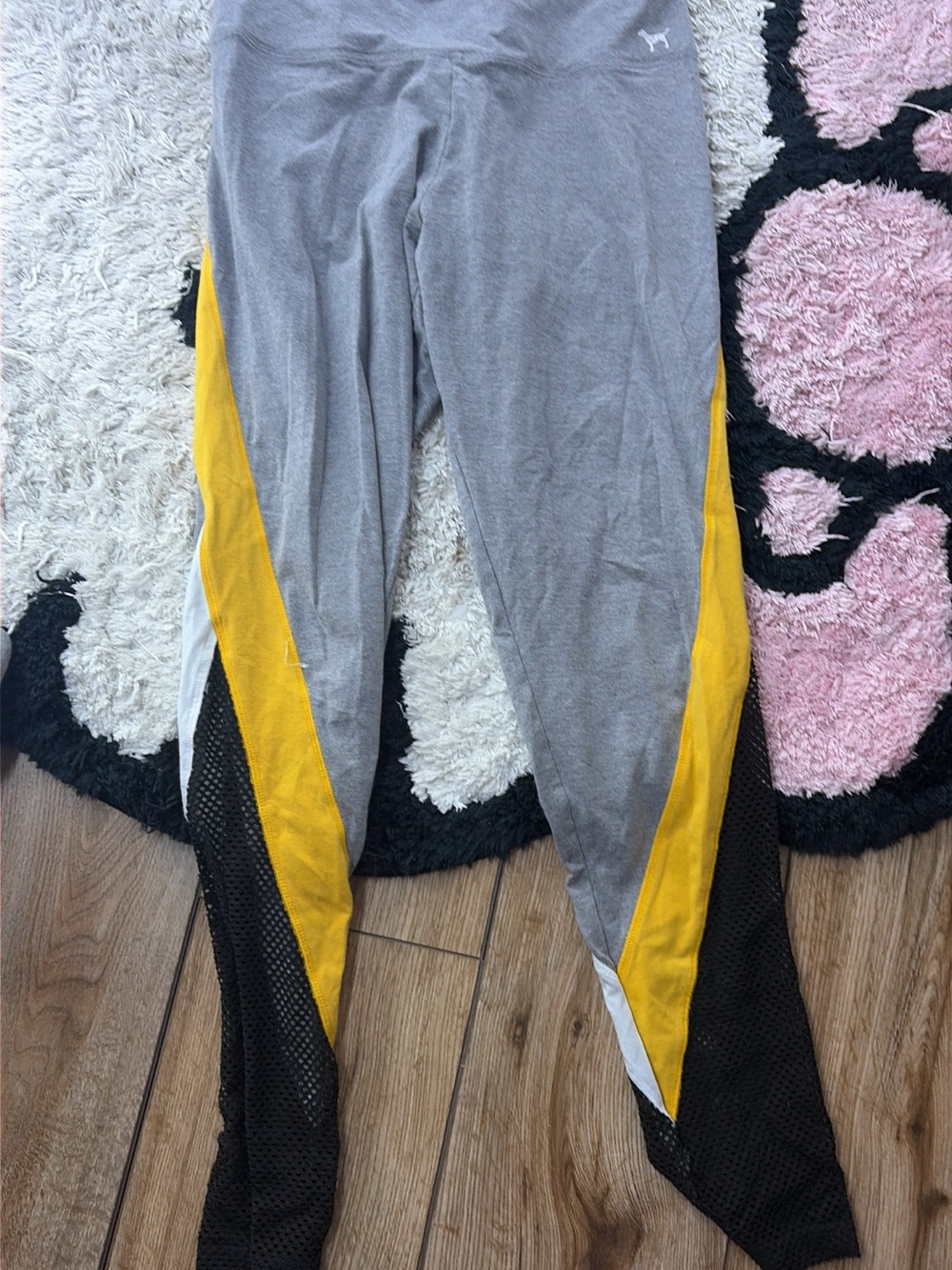 PINK Victoria's Secret Gray Leggings with Yellow & Black Panels